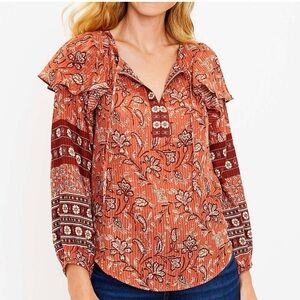😍 3x $18 Clearance  NWT LOFT Blouse Long Sleeve. Size S. Orange/Brown